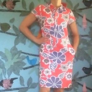 Cotton Floral Short-sleeved Shift Shirtdress